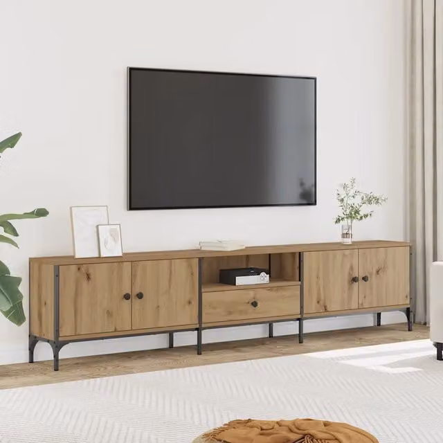 Mobile TV vidaXL in stile industriale color marrone con cassetti, L: 200 cm, P: 25 cm, H: 44 cm – 1