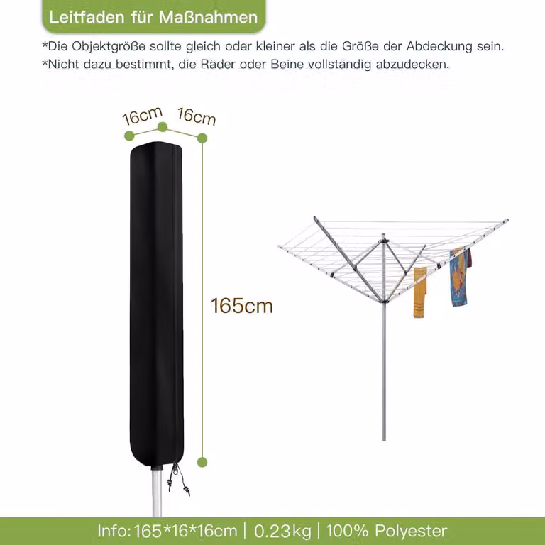 Copertura protettiva per stendibiancheria, impermeabile, resistente ai raggi UV, in tessuto 420D, colore nero, dimensioni 165x16x16 cm