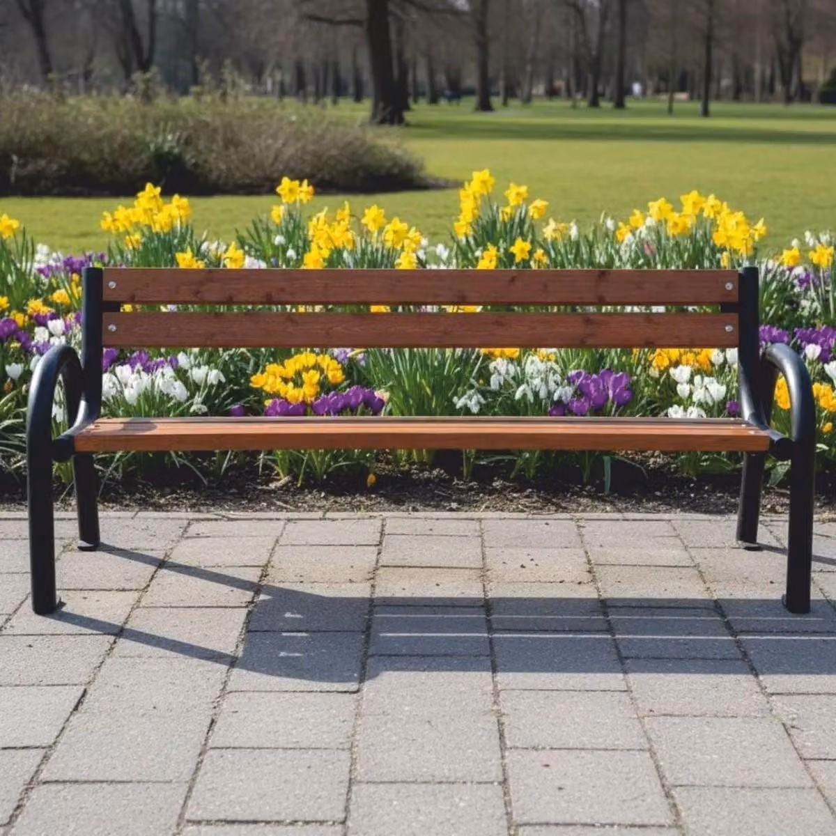 Casa Padrino Parkbank, modello Braun/Schwarz, 200 cm - Panchina da giardino modello "Stadtbank" - Panchina da esterno con schienale e braccioli
