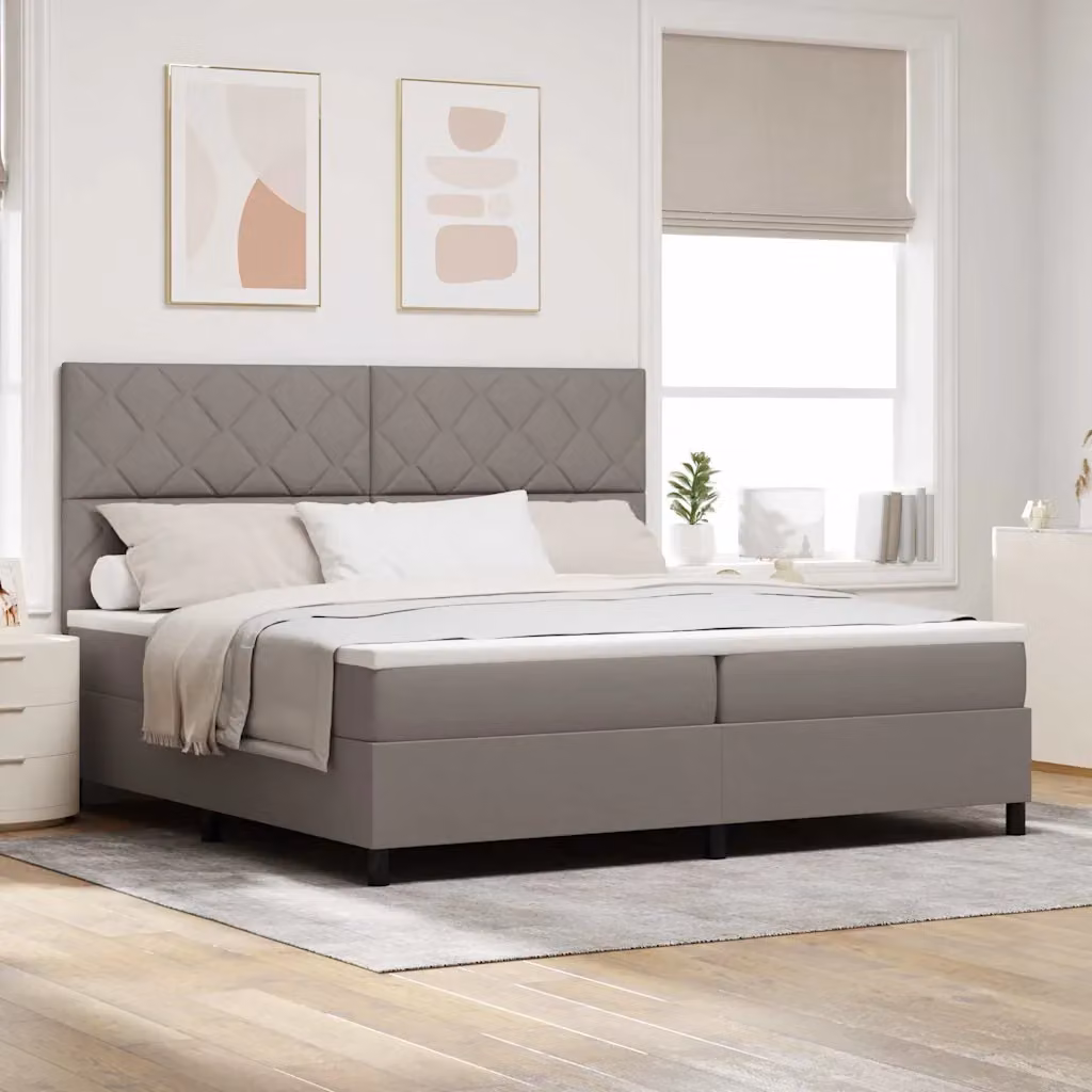 Letto a molle con testiera Talpa vidaXL in tessuto beige o grigio L: 200 cm, P: 200 cm, H: 203 cm