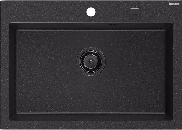 Mexen Elix lavello in granito a 1 vasca 700 x 500 mm, nero/argento metallizzato, sifone nero - 6526701005-73-B