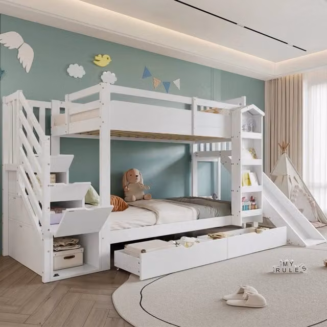 letto a castello legno mdf bianco 90x200 cm