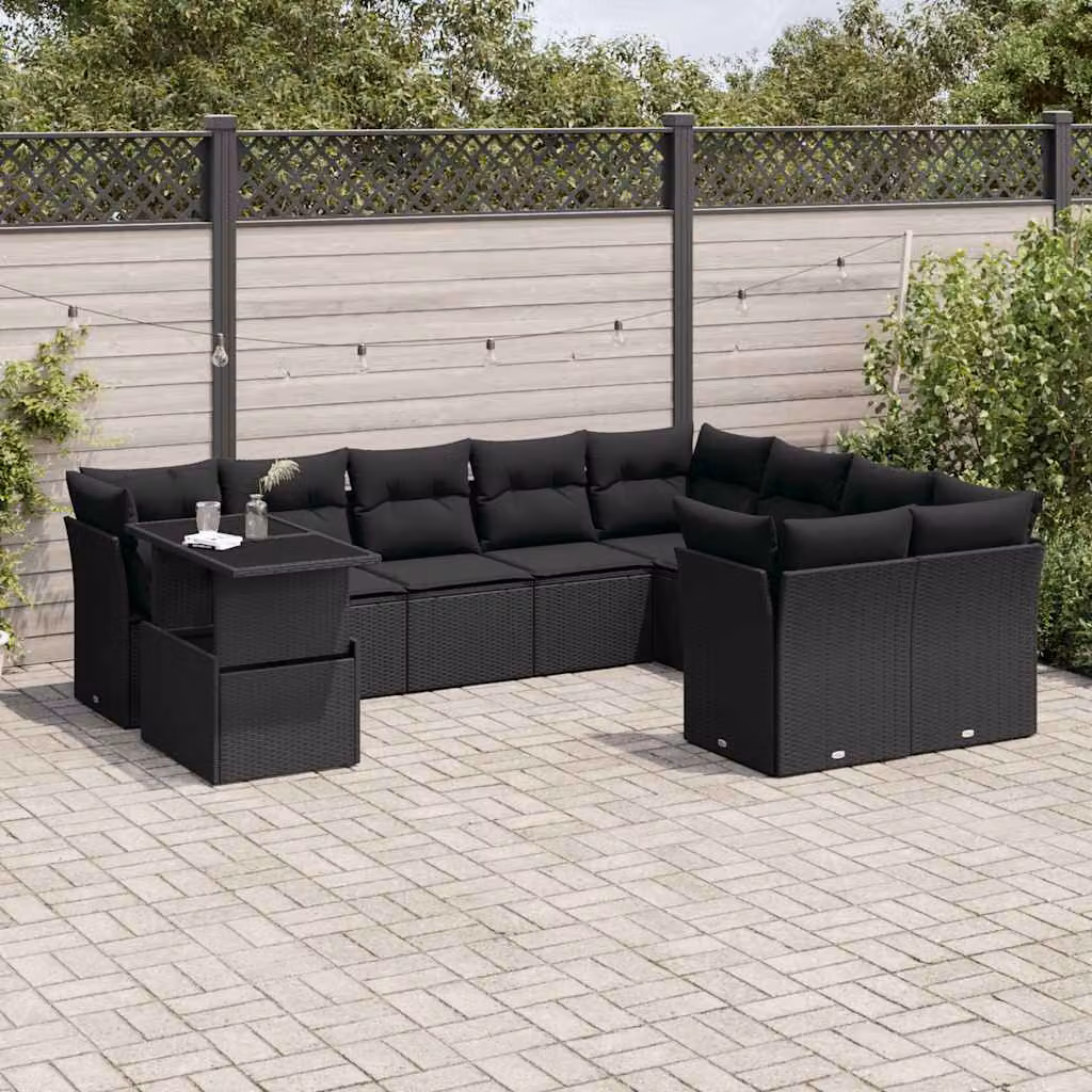 Set Divani da Giardino vidaXL a Forma a L con Tavolino, Cuscini e Struttura in Metallo Nero – 1