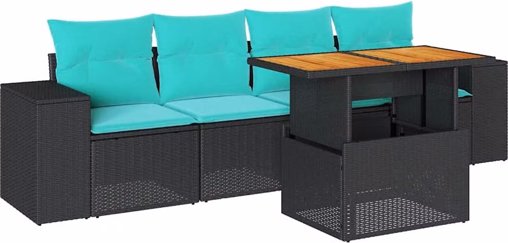 Set Divani da Giardino 5 pz con Cuscini in Polyrattan Nero