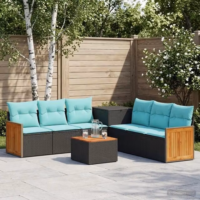 Set di divani 8 pz Nero e Blu 55 x 55 x 37 cm 3448634