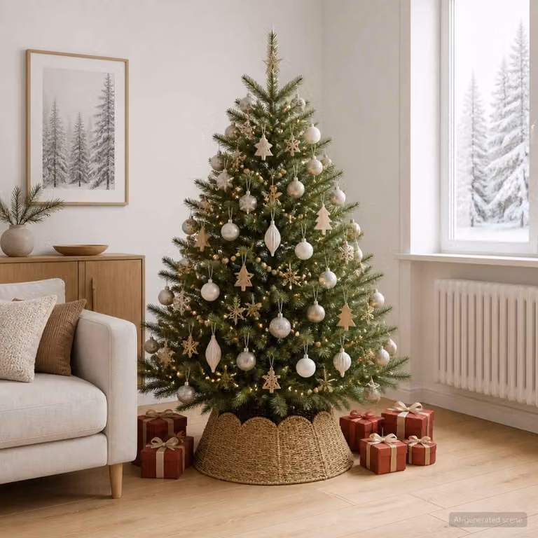 vidaXL Collare per Albero di Natale Rotondo Naturale Ø 75 x 25 cm
