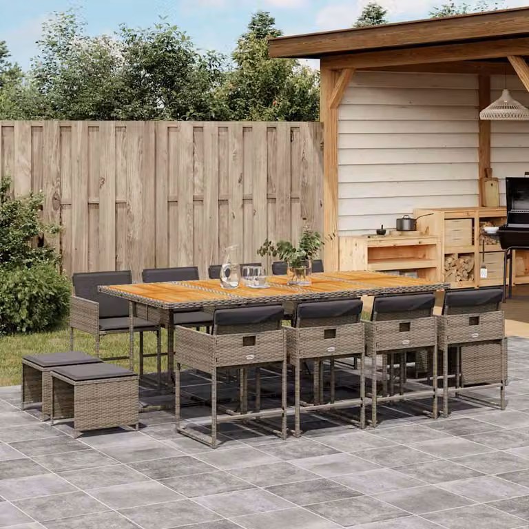 Set da pranzo da giardino vidaXL in polyrattan con cuscini, 13 pezzi, grigio e marrone