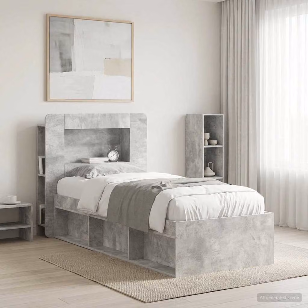 Testata del letto moderna vidaXL in legno ingegnerizzato grigio con ripiani integrati