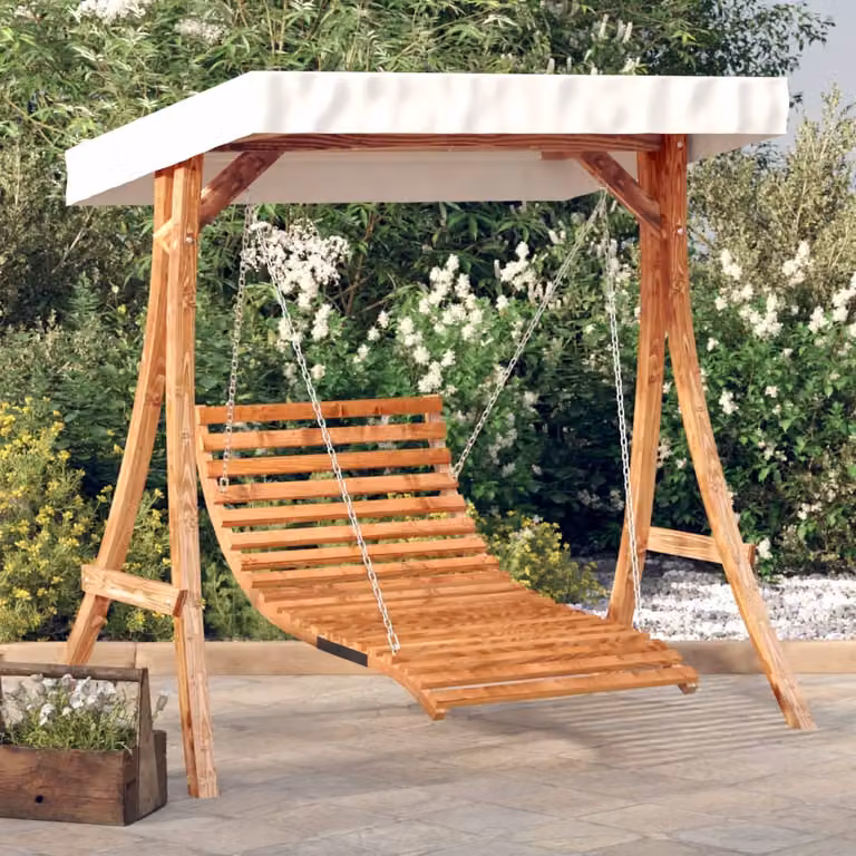 vidaXL Letto a Dondolo in Legno di Abete con Tetto e Tendalino in Tessuto Resistente ai Raggi UV, Colore Marrone