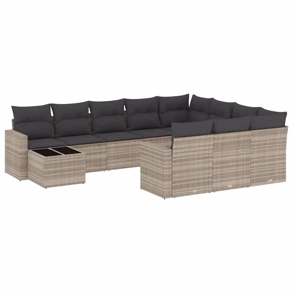 Set di divani da giardino vidaXL 11 pz in polyrattan grigio con cuscini e tavolino da esterno a forma di L – 2