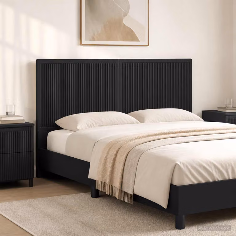 Testiera da muro vidaXL EDE nera in legno ingegnerizzato con ripiano integrato L: 140 cm, P: 11,94 cm, H: 50 cm