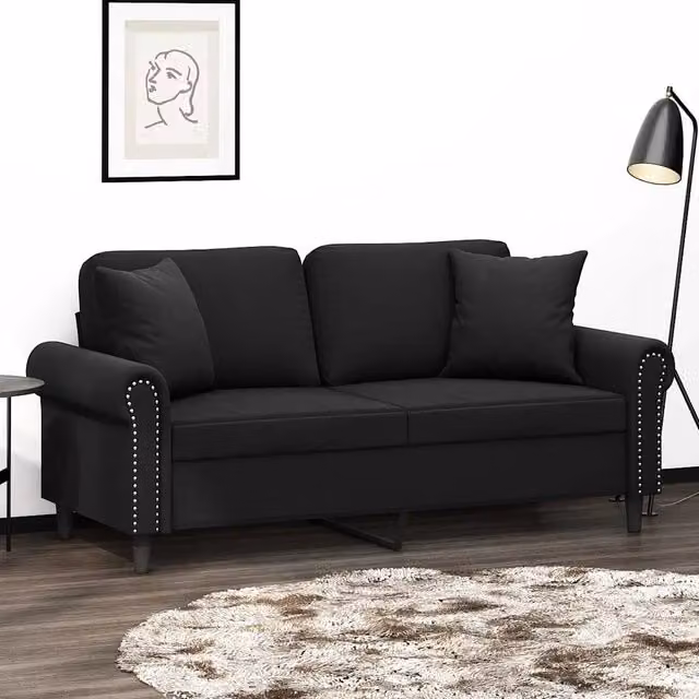 Divano a 2 Posti con Cuscini-Sofa 2 Posti con Cuscini Nero 140 cm in Velluto 993253
