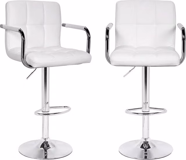 Set Sgabelli Cucina Seduta Pelle Imbottita Sgabello con Braccioli Casa Bar Bianco