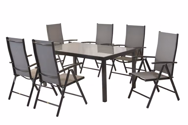 Set di mobili da giardino Merxx Amalfi 7 pezzi, 6 sedie pieghevoli, 1 tavolo 150 x 90 cm - alluminio/tessuto