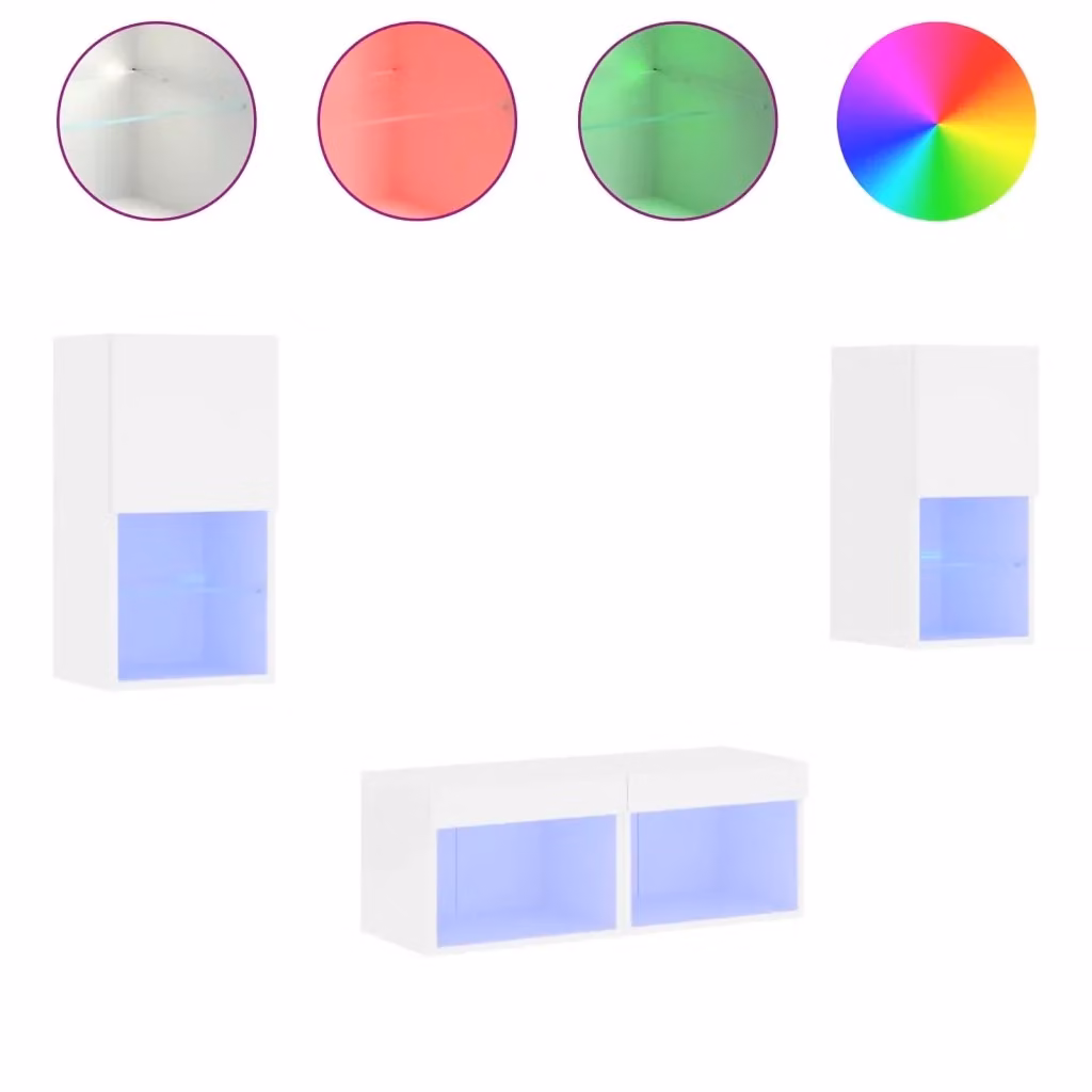 Mobile TV a muro moderno vidaXL in 4 pezzi con luci LED integrate, colore bianco, L: 40 cm, P: 30 cm, H: 30 cm – 2