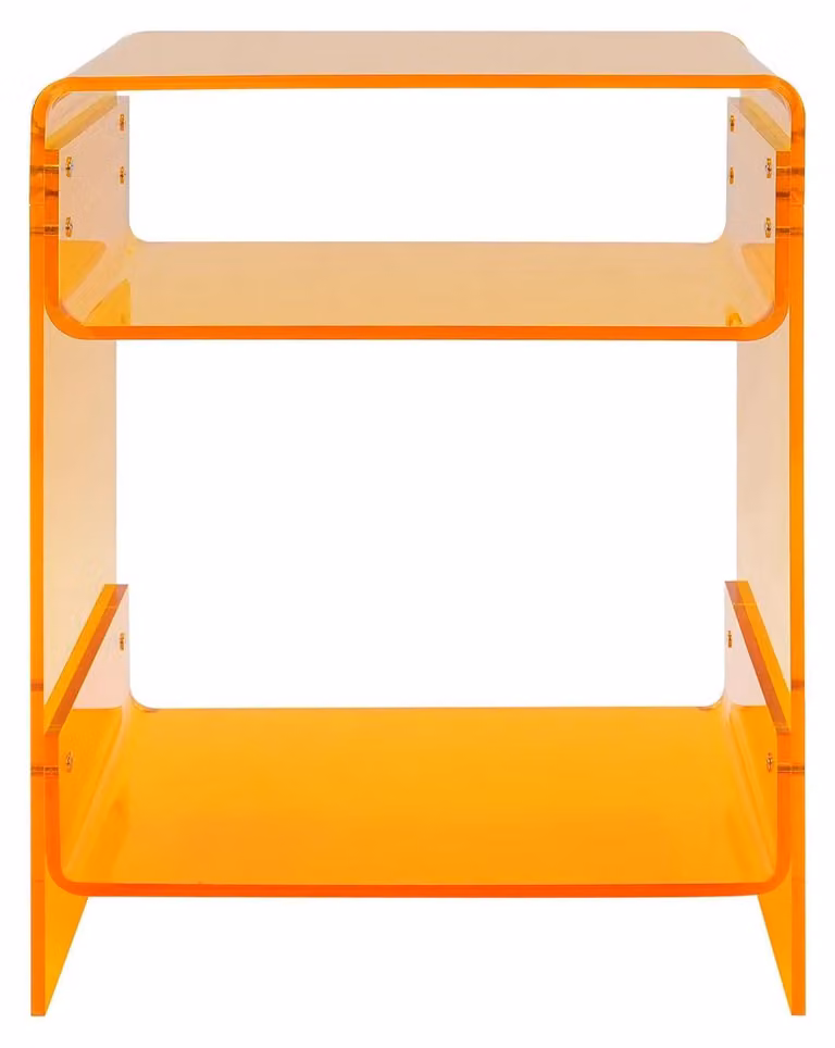 Comodino in acrilico - Tavolino - Due ripiani - Rettangolare - Scomparti - Design moderno - Arancione