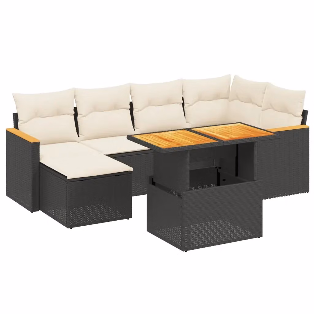 Set di divani da giardino VIDAXL a forma di L in polyrattan nero con 7 cuscini – 2
