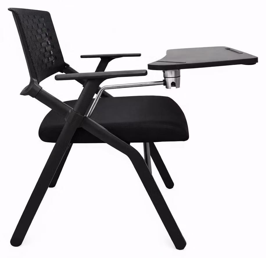 Sedia ergonomica da seminario con tavolino ribaltabile e design nero