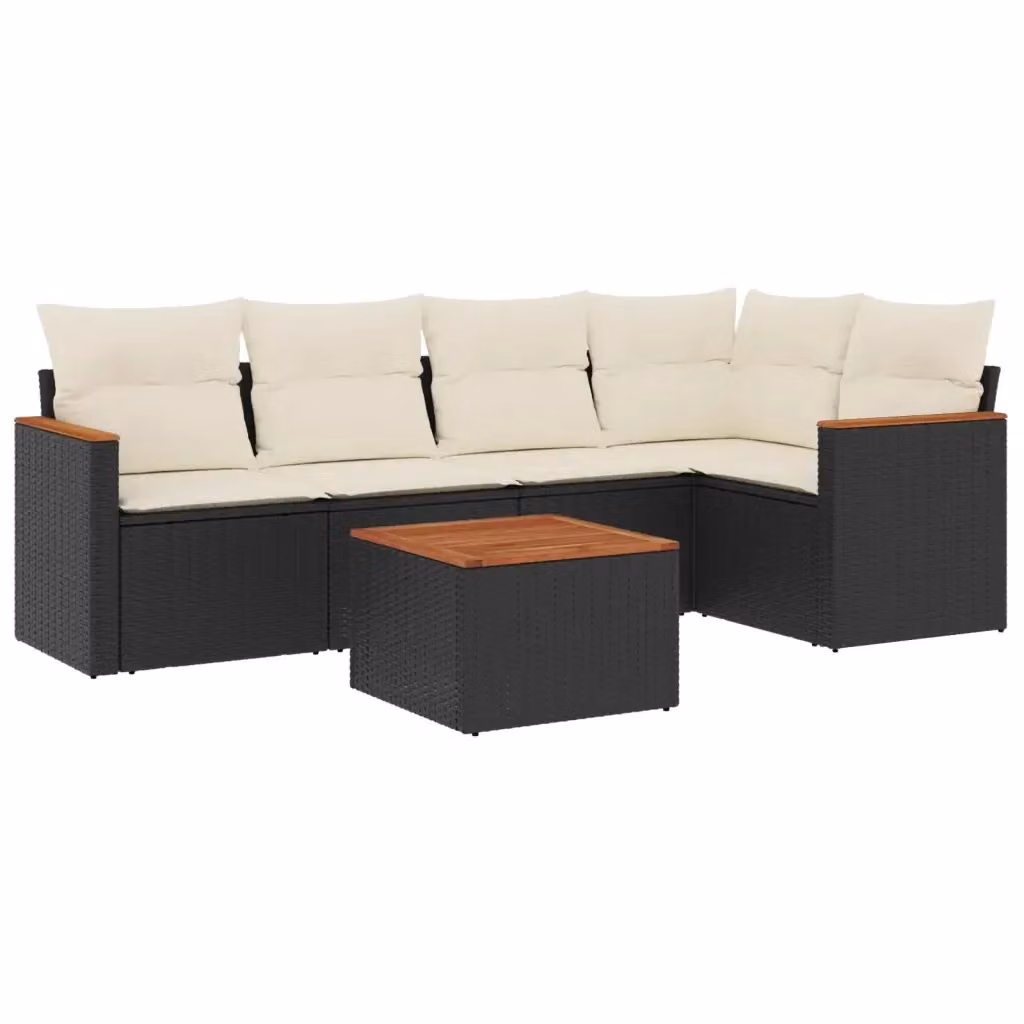 Set Divano da Giardino a L vidaXL in Polyrattan Nero con Cuscini e Tavolino da Esterno – 2