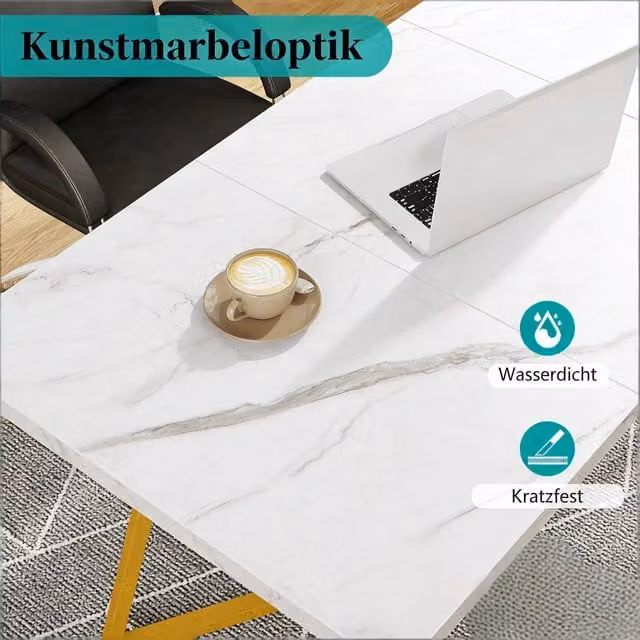 Scrivania Moderna REDOM in Legno e Metallo Bianco e Oro per Home Office – 1