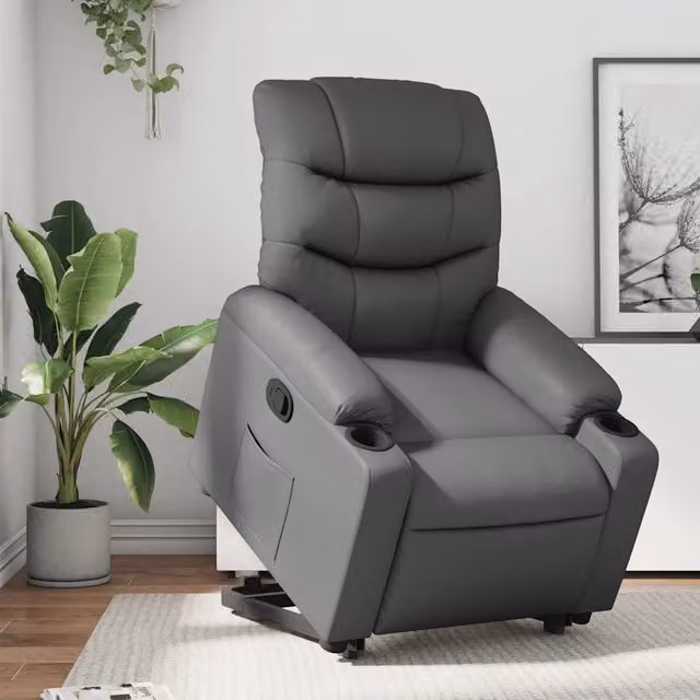 vidaXL Poltrona Alzapersona Reclinabile Grigia in Similpelle con Assistenza Elettrica