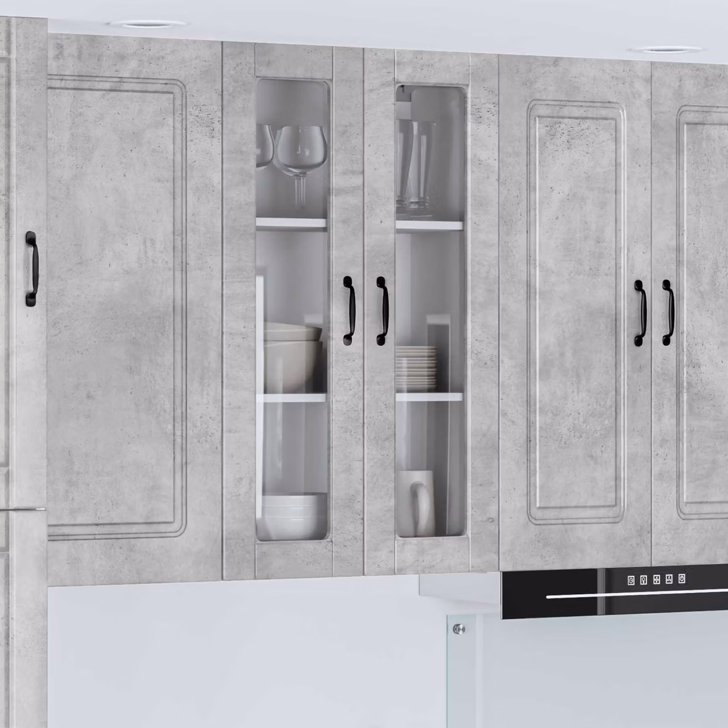 Mobile da parete vidaXL PORTO in legno e vetro, Grigio cemento, L: 60 cm, P: 31 cm, H: 100 cm