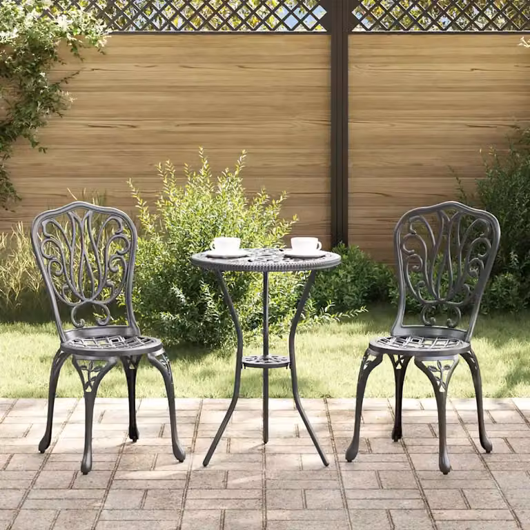 Set Bistro da Giardino vidaXL in Alluminio Nero Opaco, 3 Pezzi