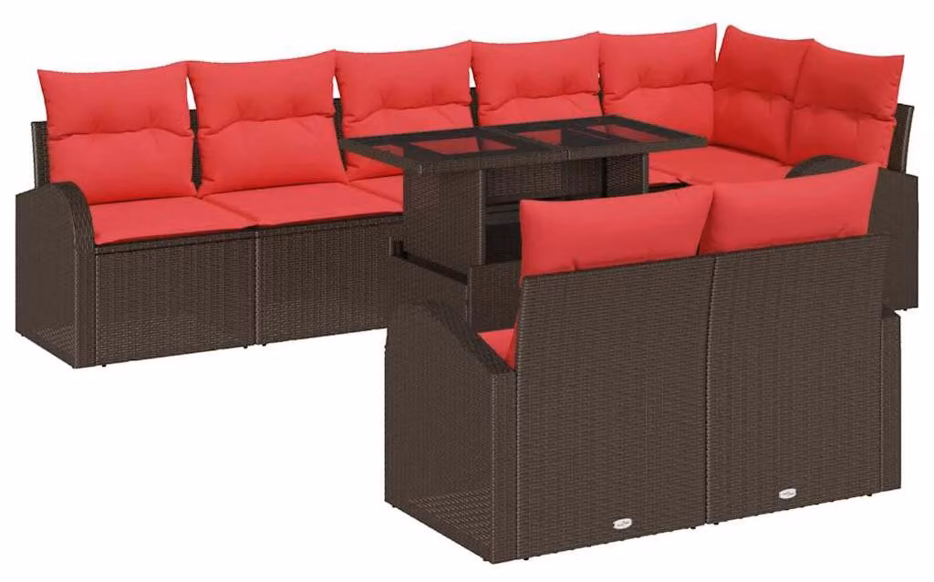 Set Divano da Giardino 9 pcs Marrone Poly Rattan