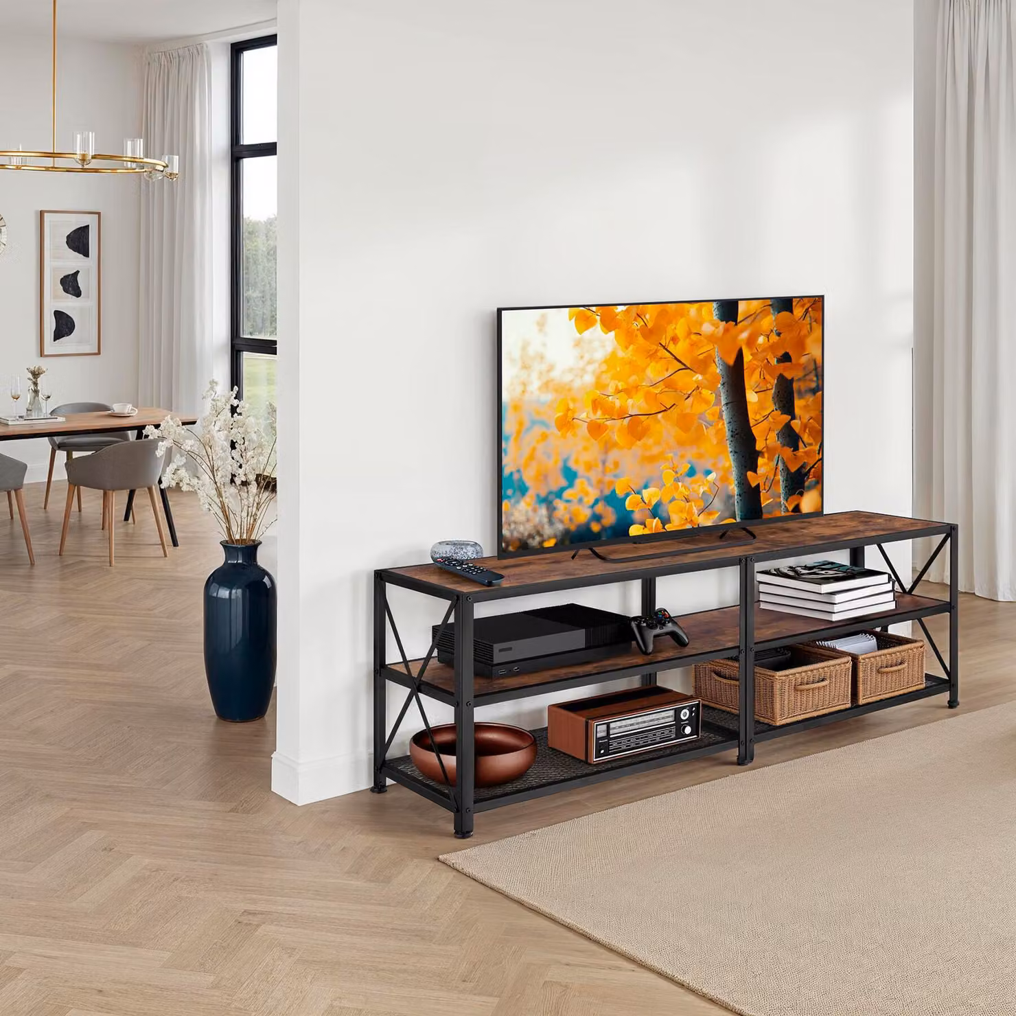 Mobile basso tectake in stile industriale color marrone con finitura opaca L: 161 cm, P: 41,5 cm, H: 50,5 cm – 2