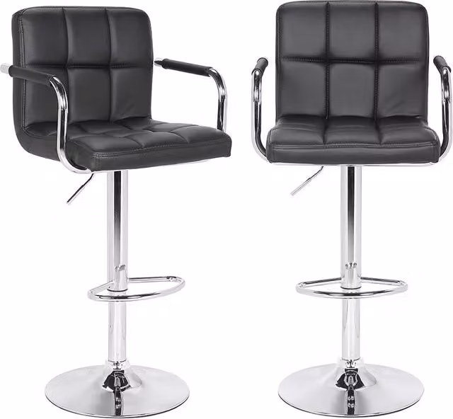 Set Sgabelli Cucina Seduta Pelle Imbottita Sgabello con Braccioli Casa Bar Nero