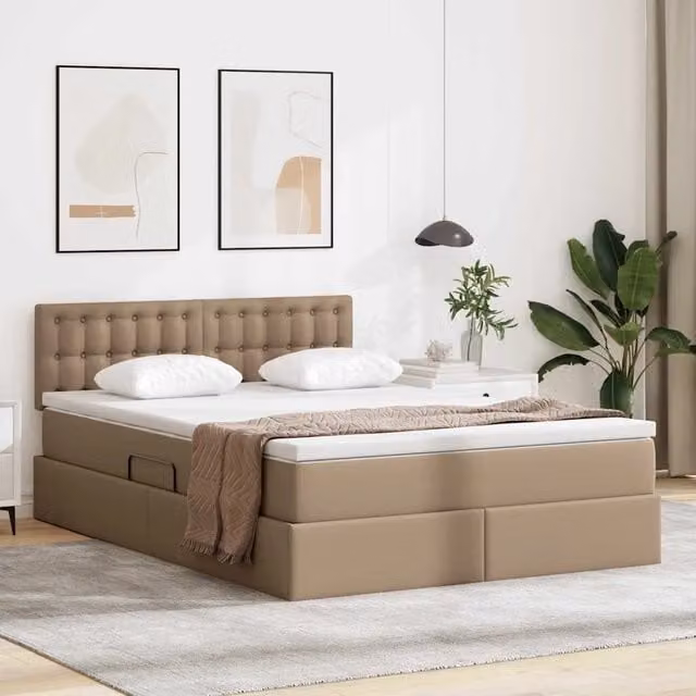 Letto con contenitore e illuminazione LED vidaXL, colore beige, L/P: 140 x 200 cm