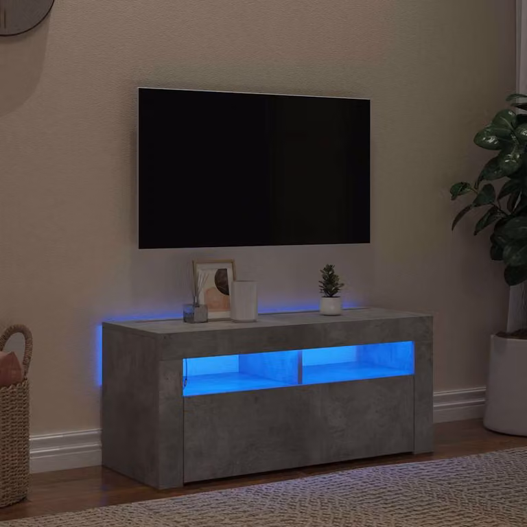 vidaXL Mobile Porta TV con Luci LED Grigio Cemento L 90 cm, P 35 cm, H 40 cm