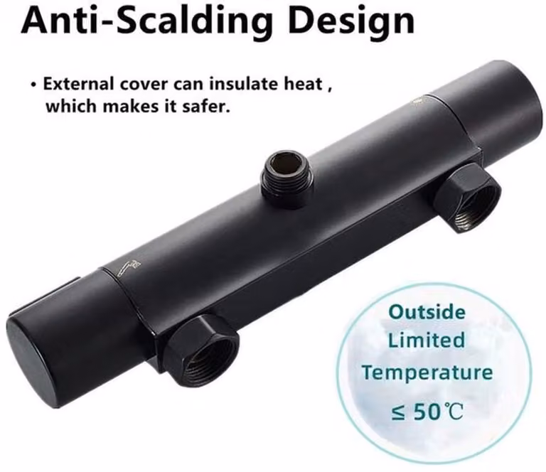 Miscelatore per doccia a 38°C - Ottone cromato - Sistema di sicurezza - Doppio getto - Regolazione rapida della temperatura - Miscelatore termostatico