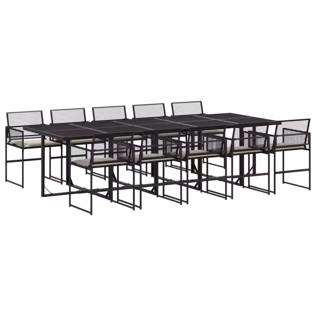 Set da Pranzo da Giardino 11 pz con Cuscini in Polyrattan Nero
