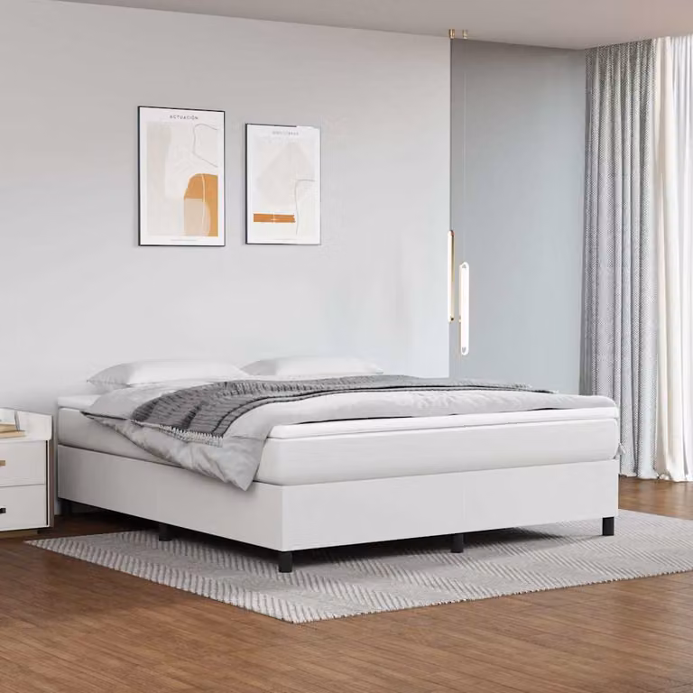 Letto con giroletto a molle e materasso ibrido vidaXL in similpelle bianco L/P/H: 160 x 200 x 35 cm