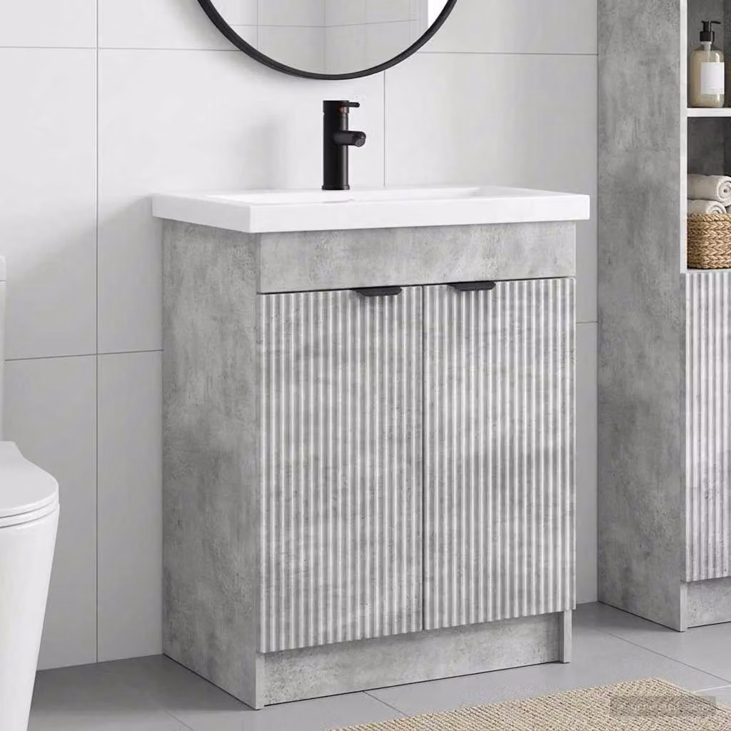 Set di mobili per il bagno moderni vidaXL in MDF e metallo, Grigio e Nero, L: 56 cm, P: 37,5 cm, H: 81 cm