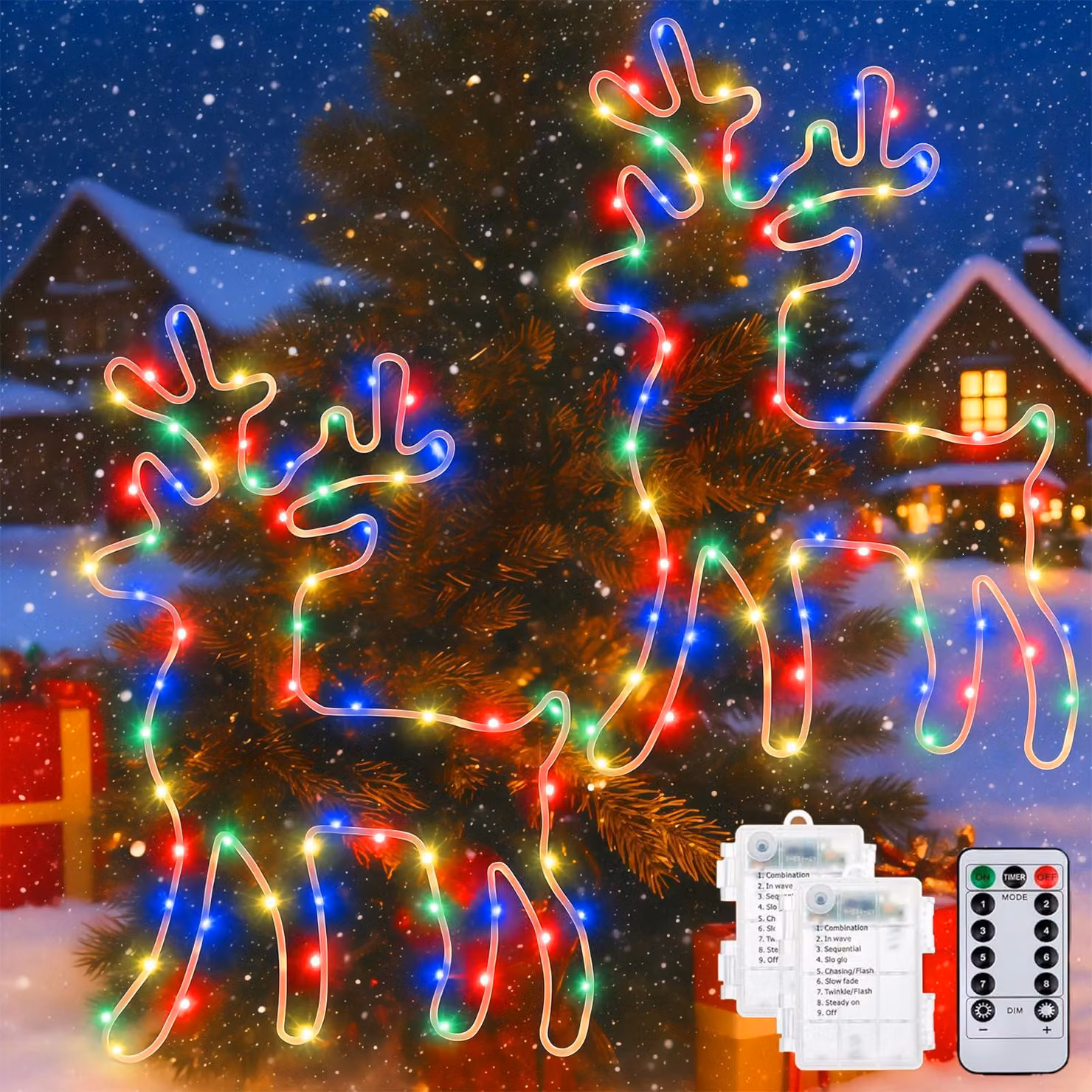 Set di 2 luci decorative per finestre, con 120 LED, timer, 8 modalità, alimentate a batteria