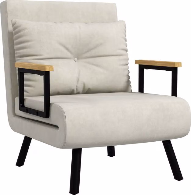 Poltrona Letto Singolo HOMCOM in Tessuto Effetto Velluto Reclinabile in 5 Posizioni con Cuscino Sfoderabile, L/P/H: 63 x 73 x 81 cm, Beige