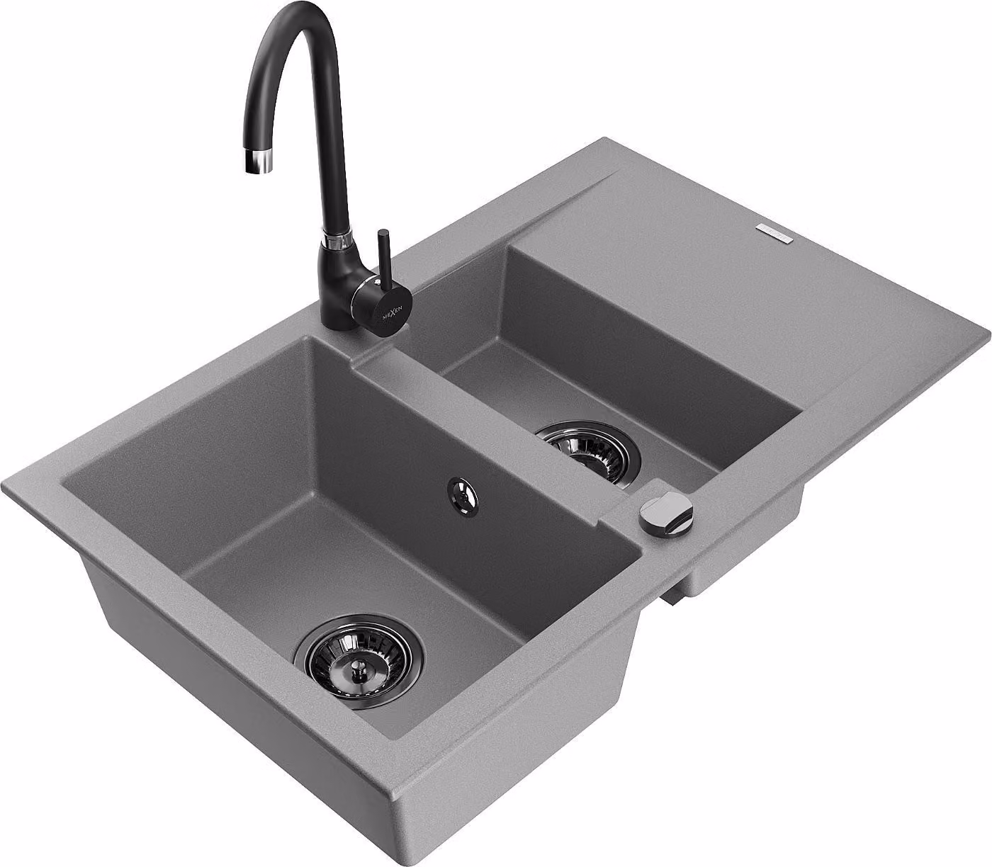 Mexen Gaspar lavello in granito a 1,5 vasche con scolapiatti e rubinetto da cucina Telma, grigio - 6507-71-670200-70-B