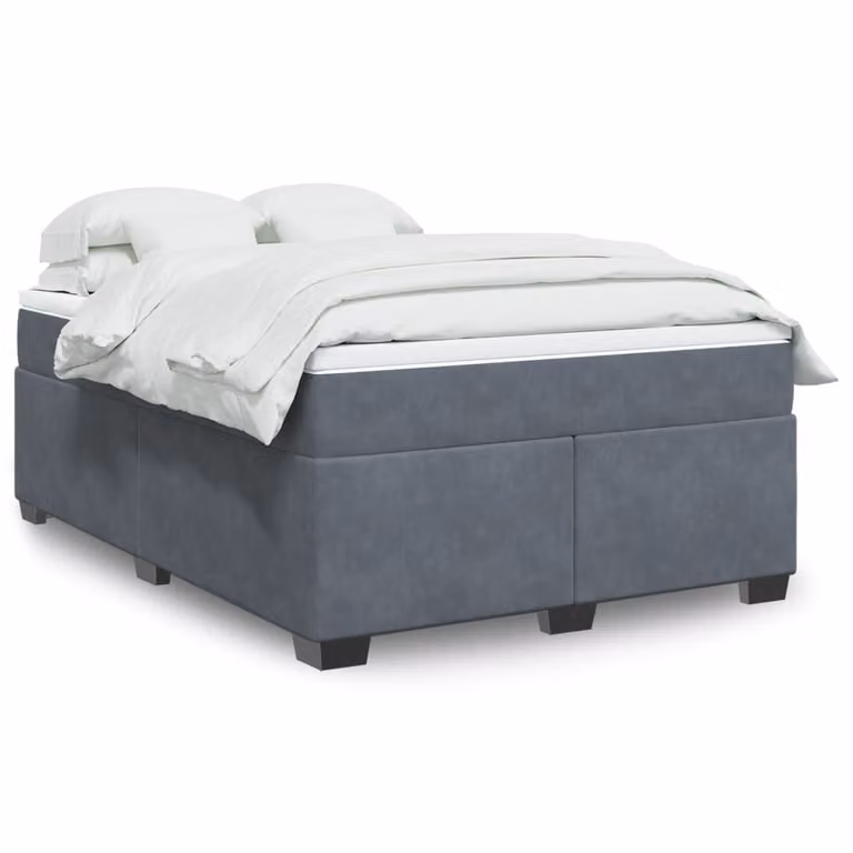 vidaXL Giroletto a Molle con Materasso in Velluto Grigio, L/P/H: 160 x 200 cm