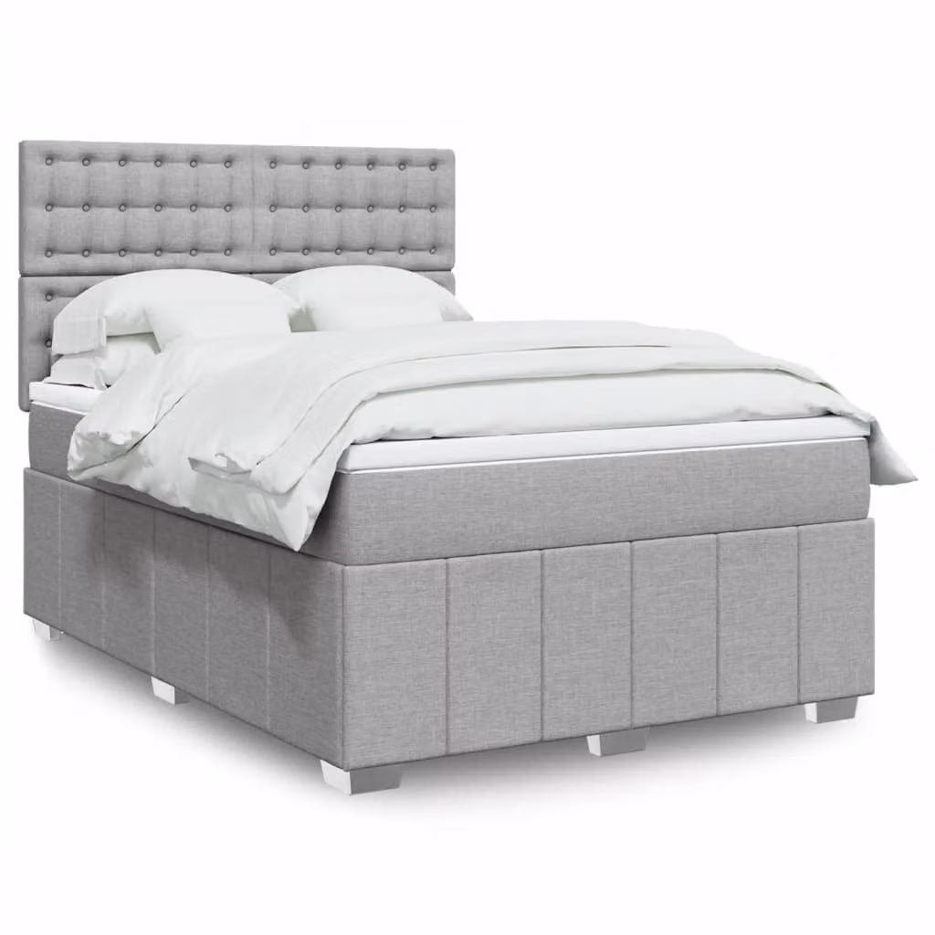 vidaXL Giroletto a molle con materasso in tessuto grigio e bianco L/P: 140 x 190 cm