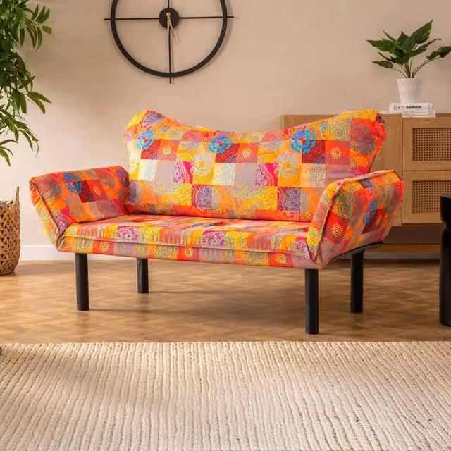 Hone Divano Letto 2 Posti con Contenitore Multicolore con Motivo Astratto e Struttura in Metallo L: 150 cm, P: 65 cm – 1