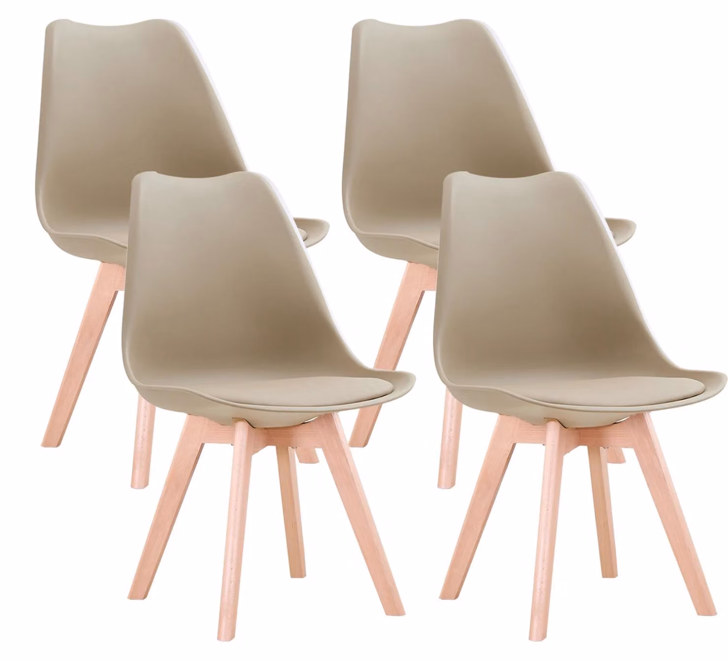 Set di 4 sedie da pranzo - Sedie da pranzo in stile nordico - Seduta imbottita - Struttura in plastica - Da montare - Colore kaki