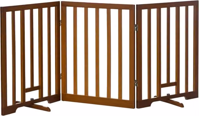 Cancelletto per Cani Pieghevole 3 Pannelli in Legno Pino 181x35x76 cm Marrone Scuro con Piedini per Scale Casa