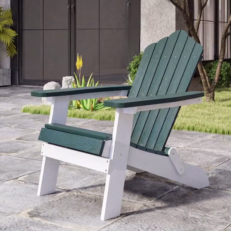 Sedia Adirondack pieghevole Costway in acciaio inossidabile e materiale sintetico resistente alle intemperie con braccioli larghi, colore verde
