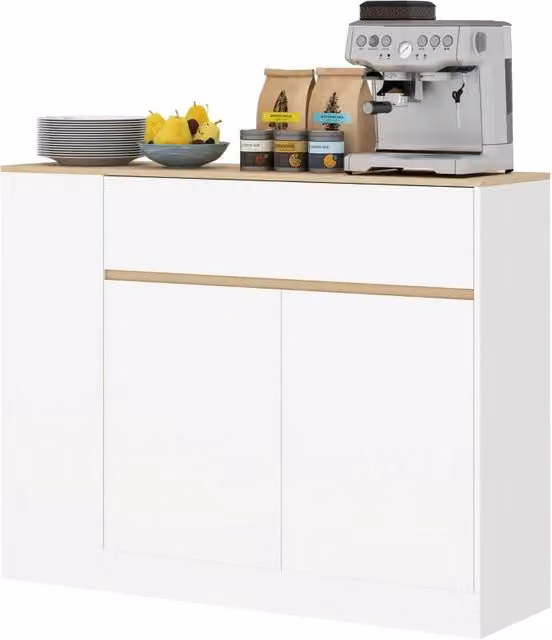 Credenza Chicfurn moderna con 2 ante, 1 cassetto e 3 ripiani regolabili per cucina, sala da pranzo o soggiorno, colore bianco, L 105 cm x P 30 cm x H 81.5 cm