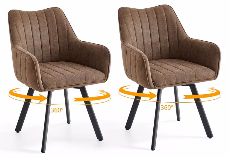 Sedie da pranzo - Set da 2 - Imbottite - Struttura in metallo - Design minimalista e moderno - Colore marrone - Da montare