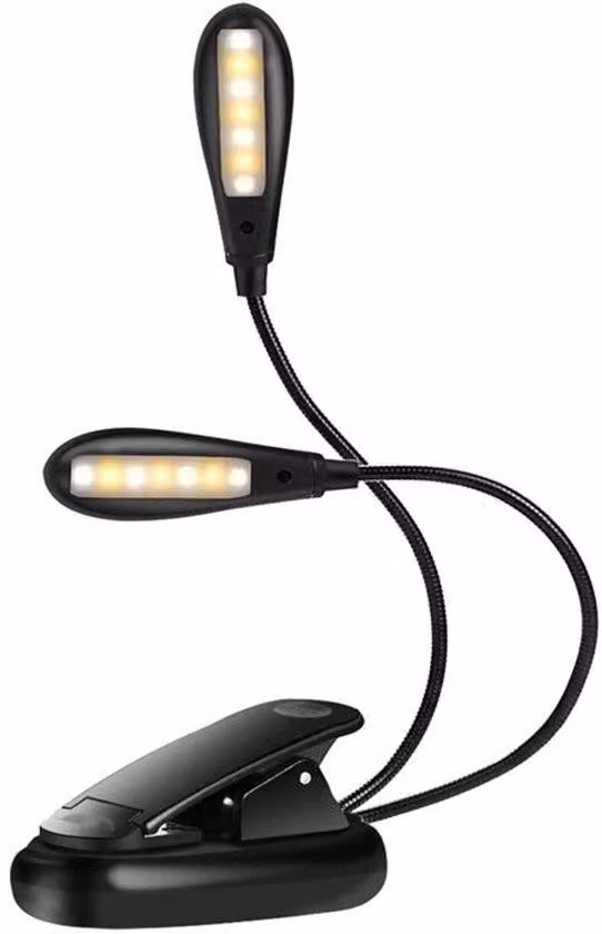Lampada LED ricaricabile con 7 LED, lampada da tavolo con clip che protegge gli occhi, ricaricabile tramite USB, ideale per ascoltare musica, leggere e suonare il pianoforte.