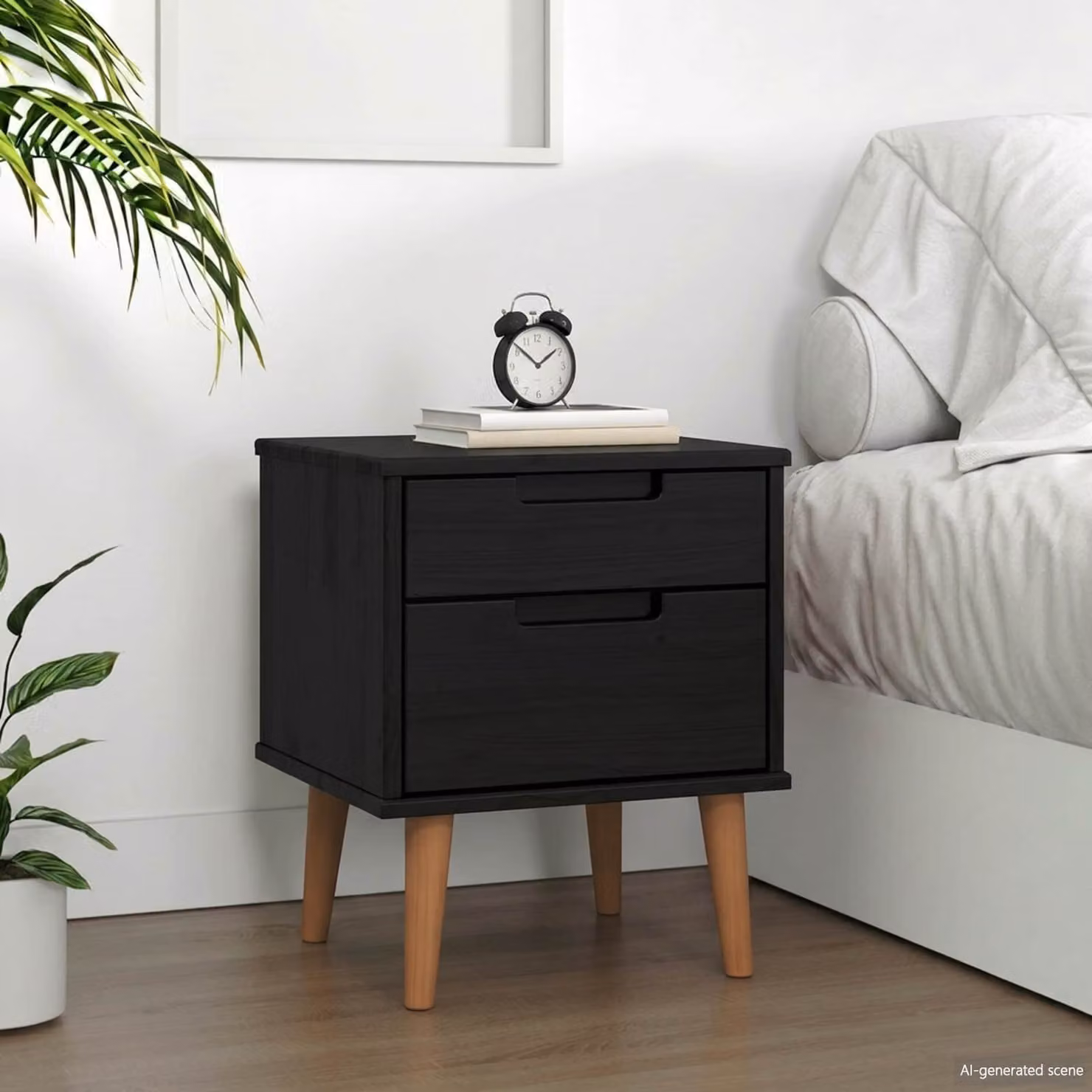Armadio da notte vidaXL MOLDE in legno di pino nero L 40 cm, P 35 cm, H 48 cm