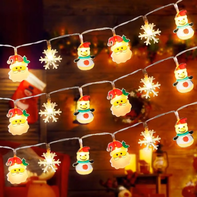 Catena luminosa con 20 luci a LED a forma di pupazzo di neve, lunghezza 3 metri, con telecomando, 8 modalità di illuminazione, alimentata a batteria
